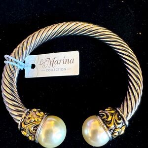 ❤️ B#5 La Marina Collection Pearl Cable Cuff Bracelet With Gold Accents